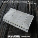 レディース／メンズ ヒマラヤクロコダイル カードケース スリム財布 ミニ財布 ワニ革 Multi Card Case Slim Thin Bifold Wallet Himalayan CrocodileWILD HEARTS Leather&Silver (ID mw4211t25)E